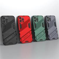 Funda De Teléfono Rugged Armor Para iPhone 11 12 13 Mini 14 plus 15 pro Max Con Soporte Oculto Y Funda Trasera Resistente a Golpes Y Choques Anti-Resbaladizo Y Anti-Scratch - details 2