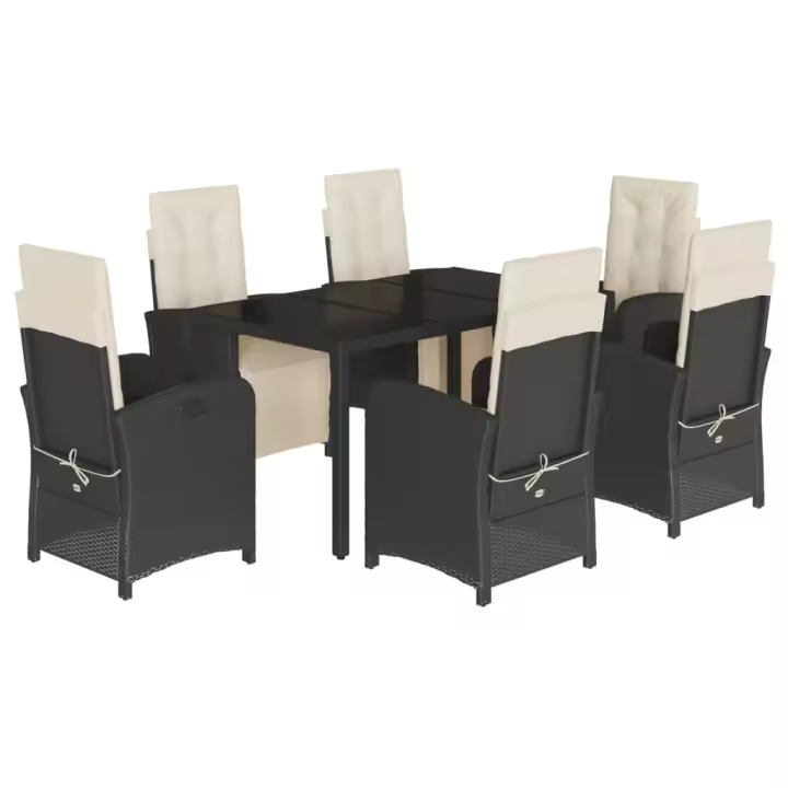 vidaXL Set de comedor de jardín 7 pzas y cojines ratán sintético negro - 1