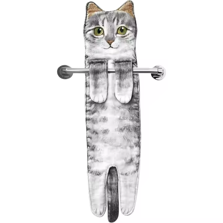 Divertidos Gatos Toalla de Mano-Decoración Gato Toalla Colgantes para Baño Trapos de Cocina-Animal Absorbente Suave Toallas-Regalos Graciosos para Originales Mujer Amantes de Los Gatos-Gris - 1