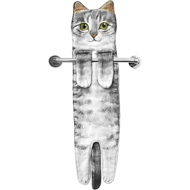 Divertidos Gatos Toalla de Mano-Decoración Gato Toalla Colgantes para Baño Trapos de Cocina-Animal Absorbente Suave Toallas-Regalos Graciosos para Originales Mujer Amantes de Los Gatos-Gris - 1
