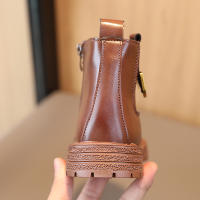 Botas Cortas Para Niños Y Niñas Estilo Británico Antideslizantes Con Cierre De Cremallera Lateral Material De Cuero Resistentes Al Desgaste Para Todas Las Estaciones - details 15