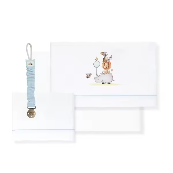 Interbaby juego de sábanas de cuna algodón 3 piezas 120x60  RINO LEON + BROCHE REGALO beige/verde/azul/gris - 1