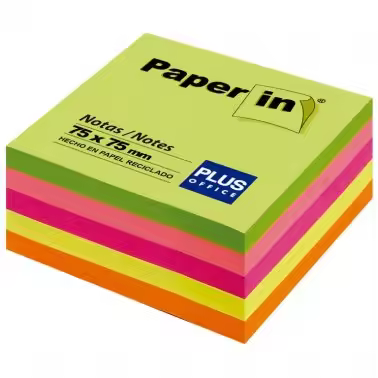 NOTAS ADHESIVAS 75X75MM PAPER IN PLUS OFFICE - 5 COLORES NEON 300 HOJAS - 1