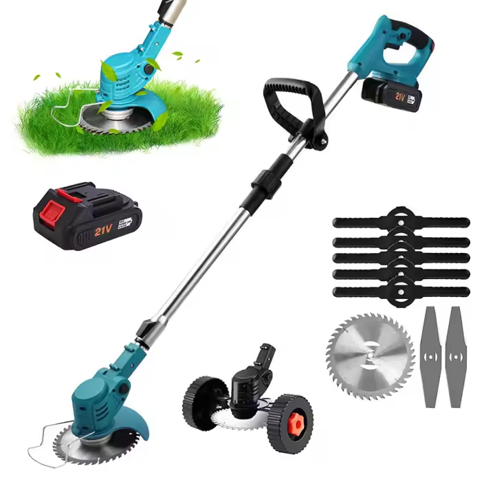 Cortacésped eléctrico de mano, recortador de hierba inalámbrico de 21V y 1300mAh, longitud ajustable, herramientas de jardín para batería Makita de 21V.Con dos baterías,Barra telescópica ajustable - 1