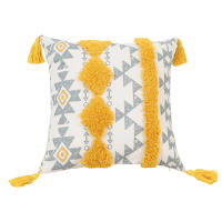 Funda De Cojín Geométrica Amarilla Con Borlas Para Decoración De Sofá Y Dormitorio Funda De Cojín Cuadrada Desmontable Y Lavable Estilo Mediterráneo - details 8
