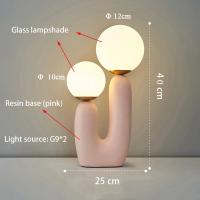 Lámpara De Mesa Creativa Con Resina De Arte Doble Final En Blanco Rosa Verde Para Decoración De Sala De Estar Y Dormitorio Fuente De Luz LED Incluida Fuente De Alimentación AC - details 2