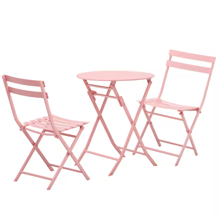Conjunto de muebles de Balcón para 2 personas con Mesa Bistro plegable Y 2 Sillas Rosas para Jardín y patio - 1