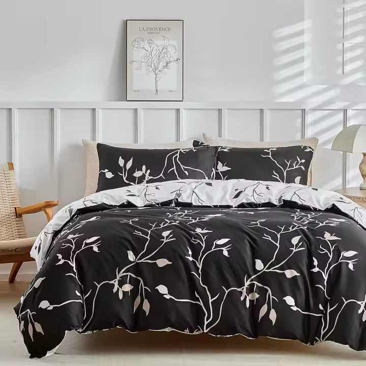 Lekesky White King Size Duvet Cover Sets Botanical Grey Leaf Print White Bedding Sets King Size (1x Quilt Cover, 2x Pillowcases) Soft Microfiber Duvet Cover Sets 230x220 cm, Botanical - 1