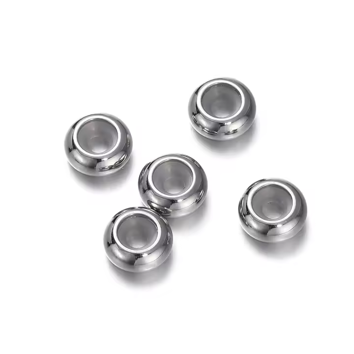 10pcs De Cuentas De Acero Inoxidable Para Ajuste Con Anillo Antideslizante De Silicona Cuentas De Espaciador Dorado Para Fabricación De Joyas DIY - 1