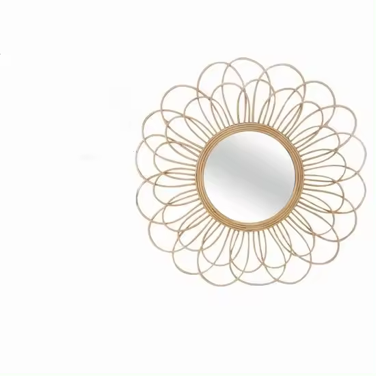 STARLEY-Espejo de pared decorativo redondo, para pasillo baño o entrada, ratán, color natural,Diam 56 cm - 1