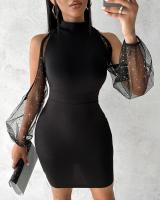 Vestido Bodycon De Encaje Con Cuello Redondo Y Manga Larga Para Mujer Vestido Slim Con Cintura Ajustada Estilo Oficina Lady - details 0