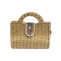 Bolso de mano de paja tejido de mimbre de ratán con asa de bambú de imitación para mujer, para verano, playa, con bandolera, colores a elegir - details 3