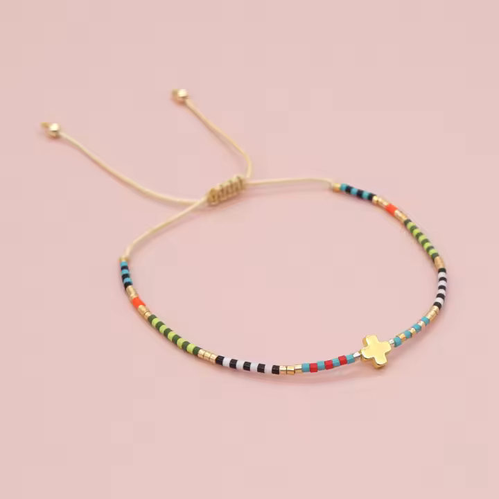 Pulsera Cruz Go2Boho Para Mujer Simple Y Colorida Con Cuentas Miyuki Delica Ajustable Cristalino Joyería Cristiana - 1