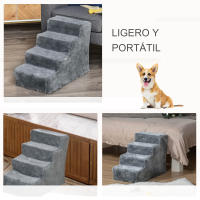 PawHut Escalera para Mascotas de 4 Peldaños 2 en 1 con Funda Extraíble y Lavable Escalera Rascadora de Perros Gatos para Cama Sofá Carga 30 kg 60x35x44 cm - details 6