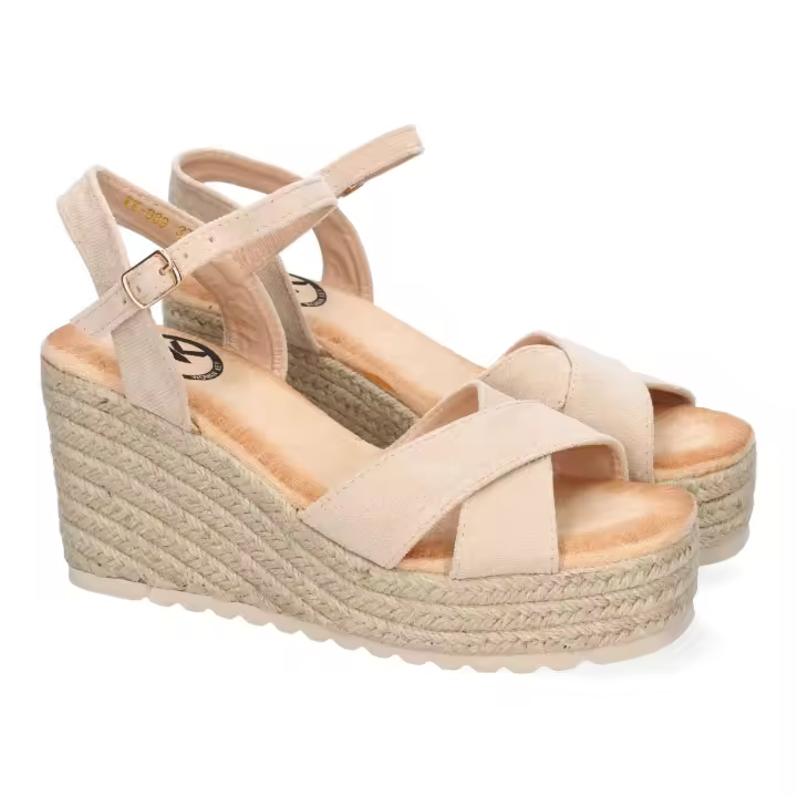 PuntoSalao Sandalias de cuña en yute pala cruzada para mujer beige KK-989 - 1