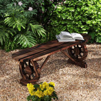 Outsunny Banco de Jardín de 2 Plazas Banco de Madera con 2 Ruedas Decorativas Estilo Rústico Carga 200 kg para Patio Terraza 120x29x39 cm Carbonizado - details 1