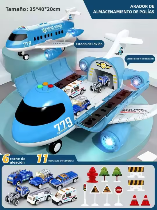 Juego De Juguetes Para Niños Con Avión Grande Y Coche Miniatura Modelo De Vehículo De Aleación Inercial Para Almacenamiento Regalo Para Niños - 1