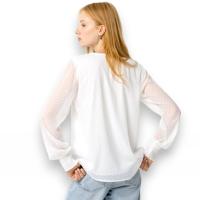 Blusa Tiffosi Lua en blanco brillante, escote pico y manga larga con elástico en los puños. - details 2