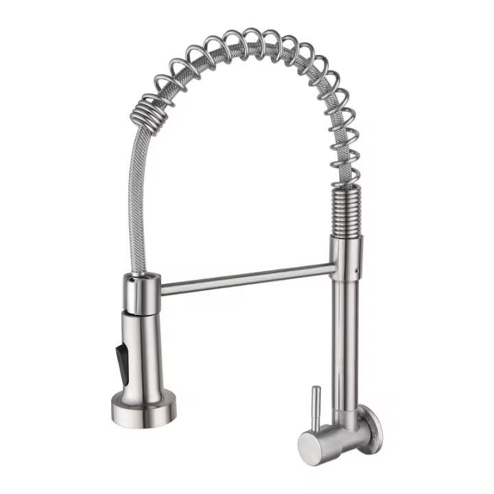 Baokemo-grifo de acero inoxidable montado en la pared para cocina, rociador extraíble con resorte, giratorio en frío, para lavabo de verduras - 1