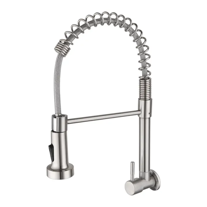 Baokemo-grifo de acero inoxidable montado en la pared para cocina, rociador extraíble con resorte, giratorio en frío, para lavabo de verduras - 1