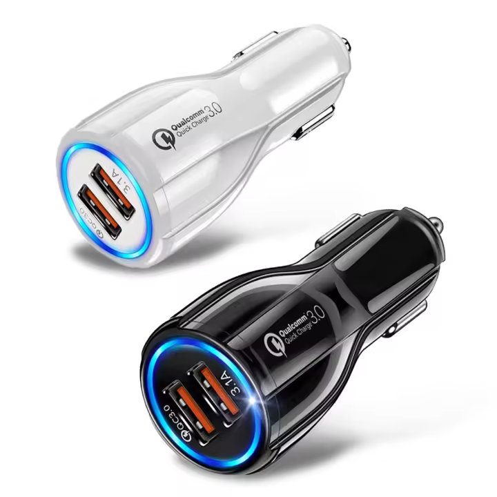 Niucom Cargador de coche carga rápida para móvil Qualcomm 3.1 adaptador dual USB para mechero encendedor coche con luz LED - 1