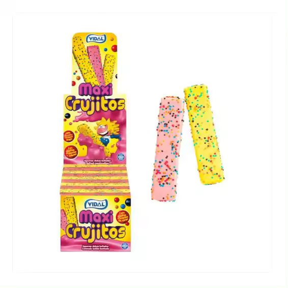 VIDAL Maxicrujitos de Colores CAJA 75U APROX 855G Dulces nubes con una especial Cobertura sabor fresa y vainilla con bolitas crujientes de caramelo. Sin gluten, Sin grasa SABOR VIDAL GARANTIZADO - 1