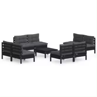 VIDAXL 3096050 juego de sofás para jardín de 9 piezas fabricados en madera de pino y tela poliéster color negro y gris - 1