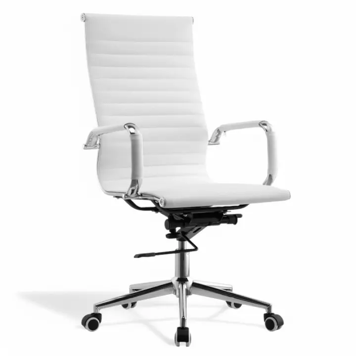 ORION91 Silla de Oficina Director LUXUR con Ruedas Respaldo Alto en Cuero Sintético Alta Calidad Color Blanco Altura Regulable Estructura Cromada (54,5x65x115 cm) Teletrabajo Despacho - SpazioLuzio - 1