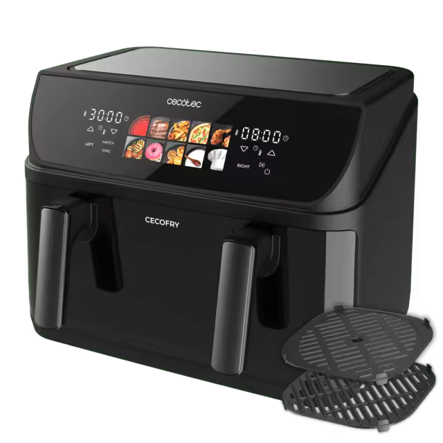 Cecofry&Grill Duoheat 10000 Freidora de aire con doble resistencia para dorado perfecto y sabor de parrilla en carnes, capacidad de 10 litros, potencia de 2800 W para platos saludables y pared divisoria móvil para optar entre dos cestillos con temperatura - 1