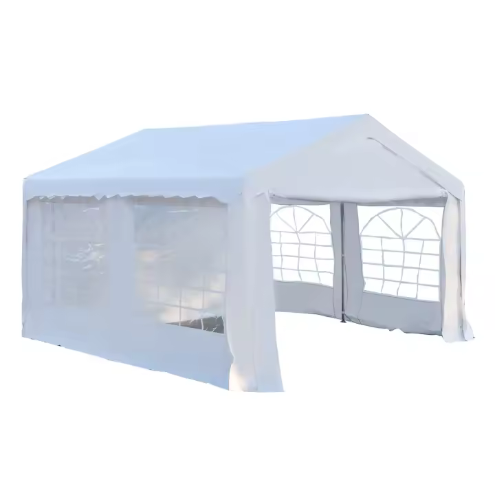 Outsunny Carpa de Jardín Cochera Gazebo 4x4m Pergola Cenador Pabellón 4 Paneles Laterales 4 Ventanas para Fiesta Eventos Bodas Acero PE Blanco - 1