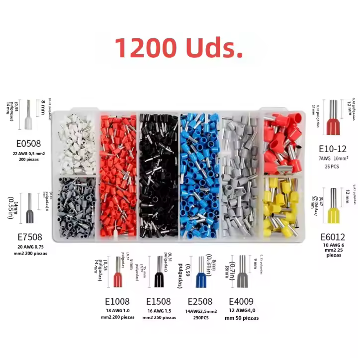 Kit De Conectores De Cable Aislados 1200pcs Ferrules Terminales De Hilo Kit De Conectores De Punta De Cuerda AWG 22-7 Para Electrónica Y Reparación - 1