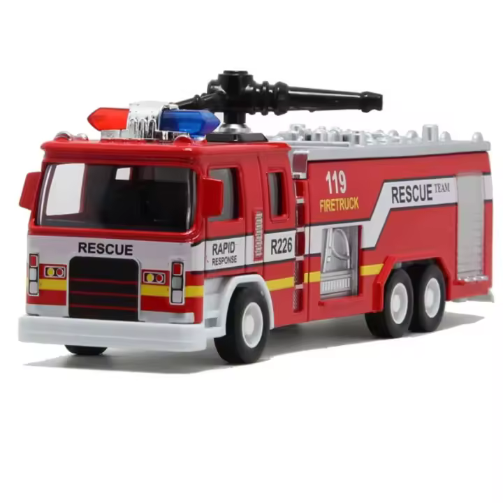 Camión De Bomberos De Escala 1:32 Juguete De Coche De Metal Con Ruedas De Goma Música Luz Función Retroalimentada Tanque De Agua Regalo Para Niños - 1