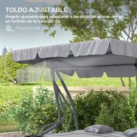 Outsunny Balancín de Jardín Exterior de 3 Plazas Columpio de Jardín Exterior Convertible en Cama con Toldo Ajustable Soportes Laterales y 2 Almohadas Carga 340 kg 200x120x164 cm - details 1