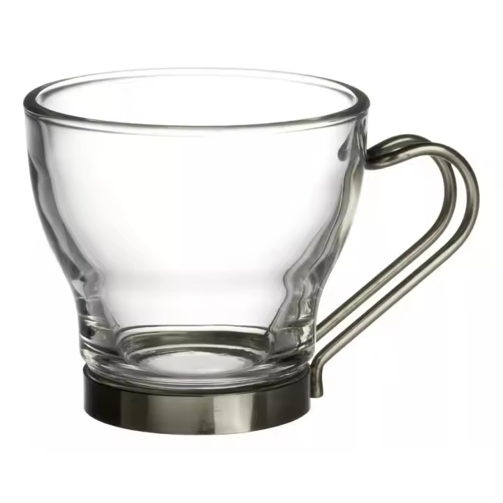 Shoppe house - Set de 6 tazas de café de té de vidrio con mango de acero inoxidable y soporte de metal - 1