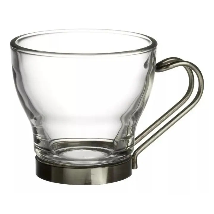 Shoppe house - Set de 6 tazas de café de té de vidrio con mango de acero inoxidable y soporte de metal - 1