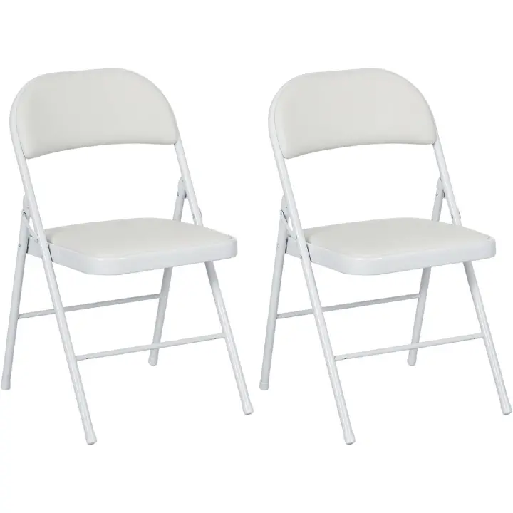Juego de 2 Sillas Plegables Sillas Abatibles con Respaldo y Estructura de Acero para Salón Oficina Estudio 45x46x78 cm Blanco - 1