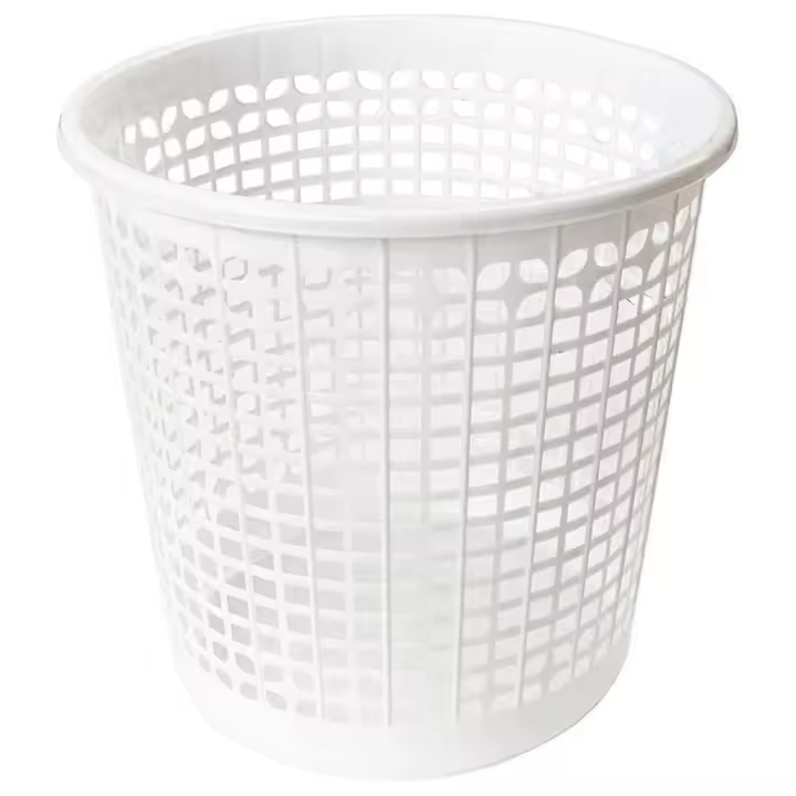 Tradineur - Papelera de plástico con rejilla, cubo para basura, oficina, despacho, estudio, ligera y resistente (Blanco - 25,5 x 27 cm) - 1