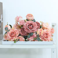 Bouquet De Flores Artificiales Rosa Silken Vintage Con Hydrangea Y Peony Decoración De Boda Para Novia Accesorios Para El Hogar - details 0