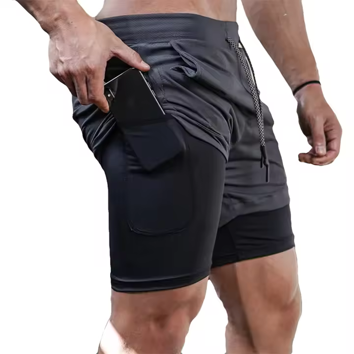Shorts De Entrenamiento Para Hombre Negro Verano Secado Rápido 2 En 1 Pantalones De Gimnasio Y Correr Al Aire Libre Estilo Slim - 1