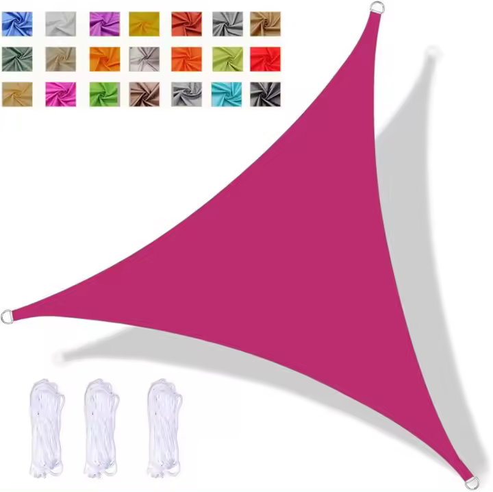 Vela de sombra triangular, toldo impermeable para sombra solar, protección UV, para jardín al aire libre, patio, con cuerda (4x4x4m, rojo rosa) - 1