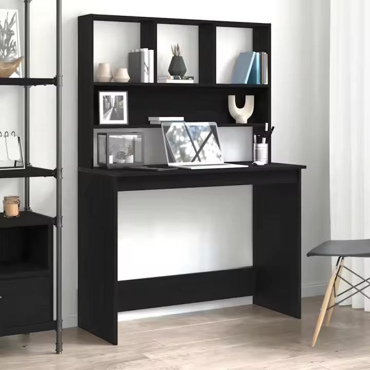 Escritorio con estantes contrachapada roble negro 102x45x148cm - 1