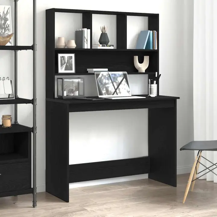 Escritorio con estantes contrachapada roble negro 102x45x148cm - 1