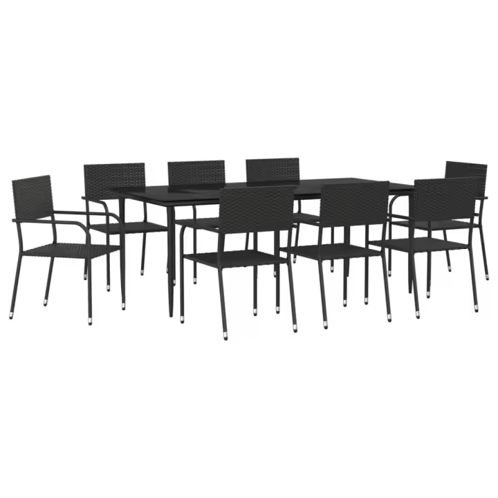 vidaXL Juego de comedor de jardín 9 pzas ratán sintético y acero negro - 1