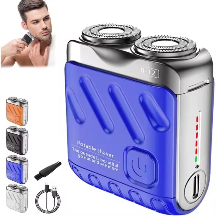 Afeitadora de barba mini y portátil con diseño de maleta, afeitadora mini y portátil con cortador magnético de doble anillo, afeitadora eléctrica para equipaje R-12, afeitadora eléctrica mini para hombre (negra) - 1