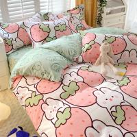 Funda De Edredón Y 2 Almohadillas Reversibles Con Patrón De Rabo De Conejo Fresa Y Flor Morada Estilo Moderno Para Cama De 1.5m/1.8m/2.0m/2.2m Conjunto De Ropa De Cama Cómoda Y De Venta Caliente - details 2