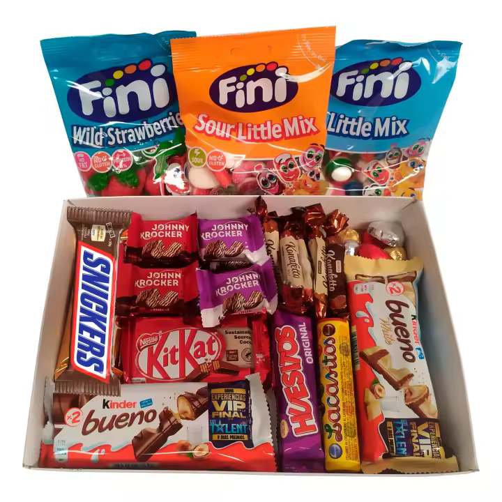 Deliex delicias de Extremadura. Surtido de chuches y chocolates para regalo. Lote de chocolates y gominolas para regalar. Regalo original para mujer y hombre - 1