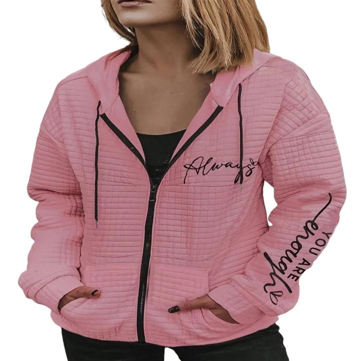 Abrigo Casual De Mujer plus Size Con Estampado De Letras Y Cierre De Cremallera Manga Larga Capucha Invierno Estilo Regular