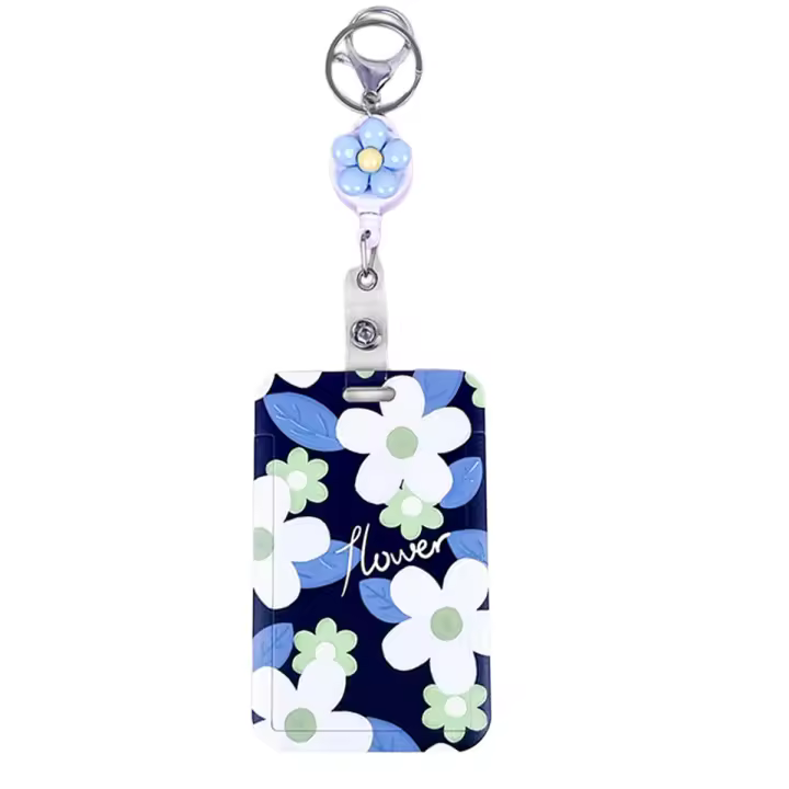 Porta credencial de flores y carrete retráctil resistente, porta credencial de identificación con clip retráctil - 1