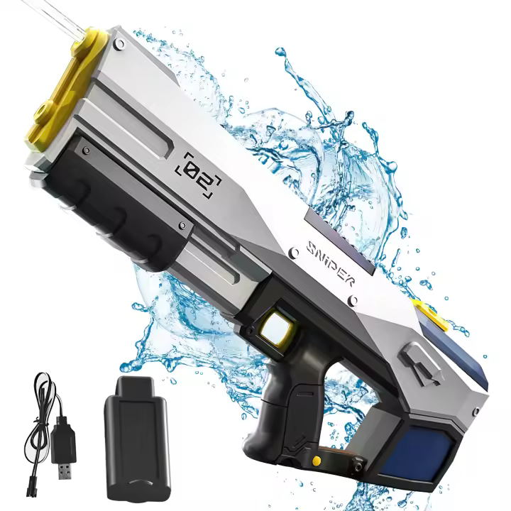 Pistola de Agua Eléctrica Autocebante 450ml - 8-10m Alcance, 30 Minutos Continuos + Recarga en 15s, USB Recargable para Niños/Adultos con Batería Incluida - Juguete Piscina Playa Batallas Acuáticas - 1