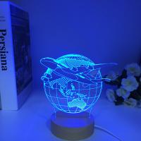 Lámpara De Noche LED 3D De Avión Saliendo De La Tierra Con Base Redonda De Madera Para Decoración De Dormitorio Regalo De Cumpleaños Para Niños Decoración Navideña - details 4
